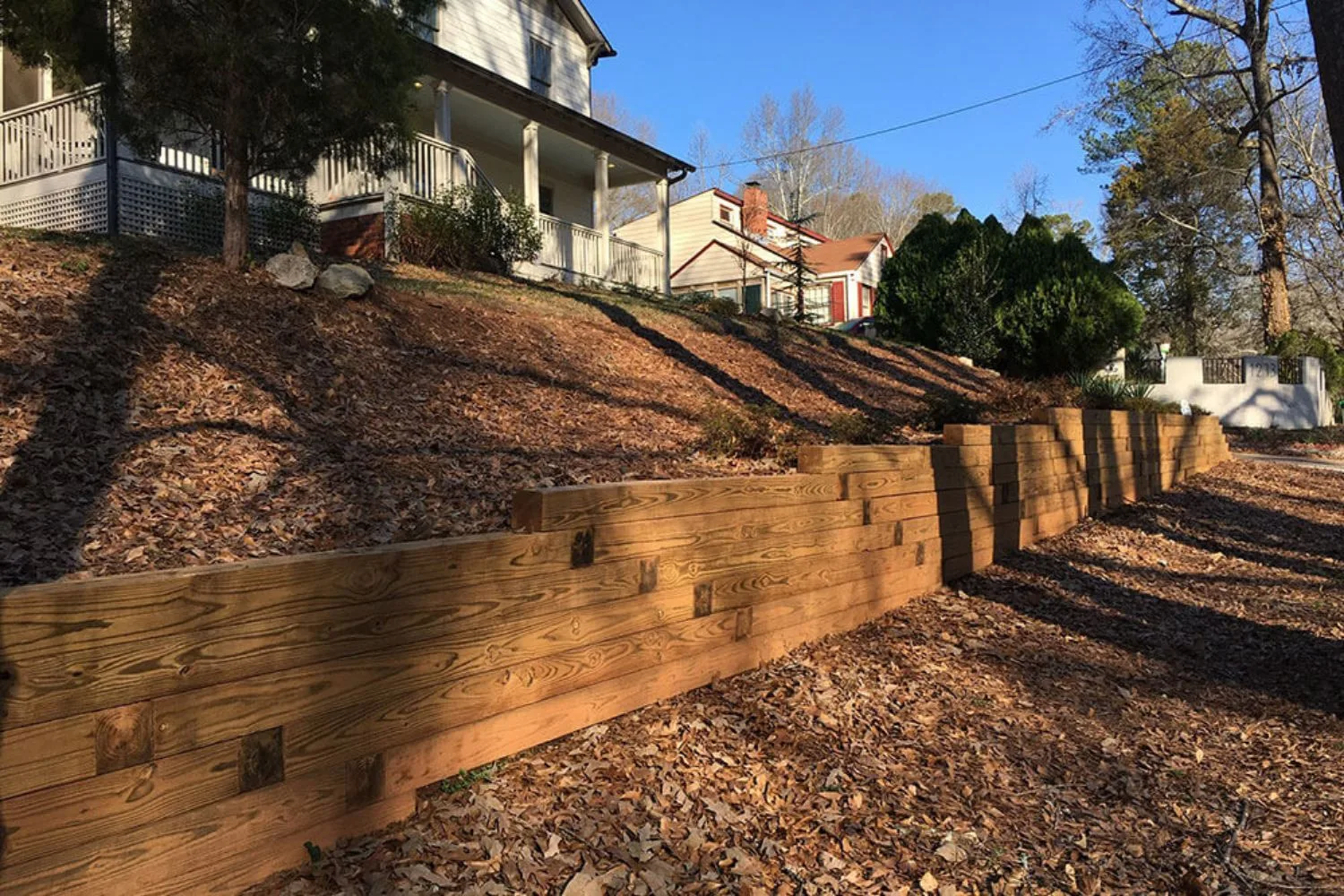 Timber retaining wall build