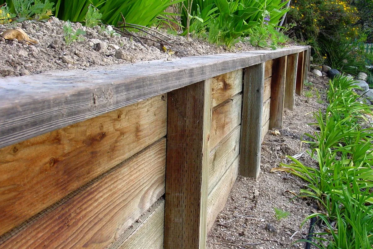 Timber retaining wall, finished